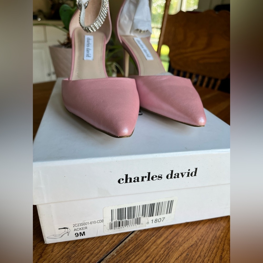 Charles David NEW Rhinestones Leather Pink Satin Ankle Strap Heels, Women’s Sz 9 - Picture 4 of 13